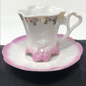 Pink & White China Teacup/Espresso & Saucer